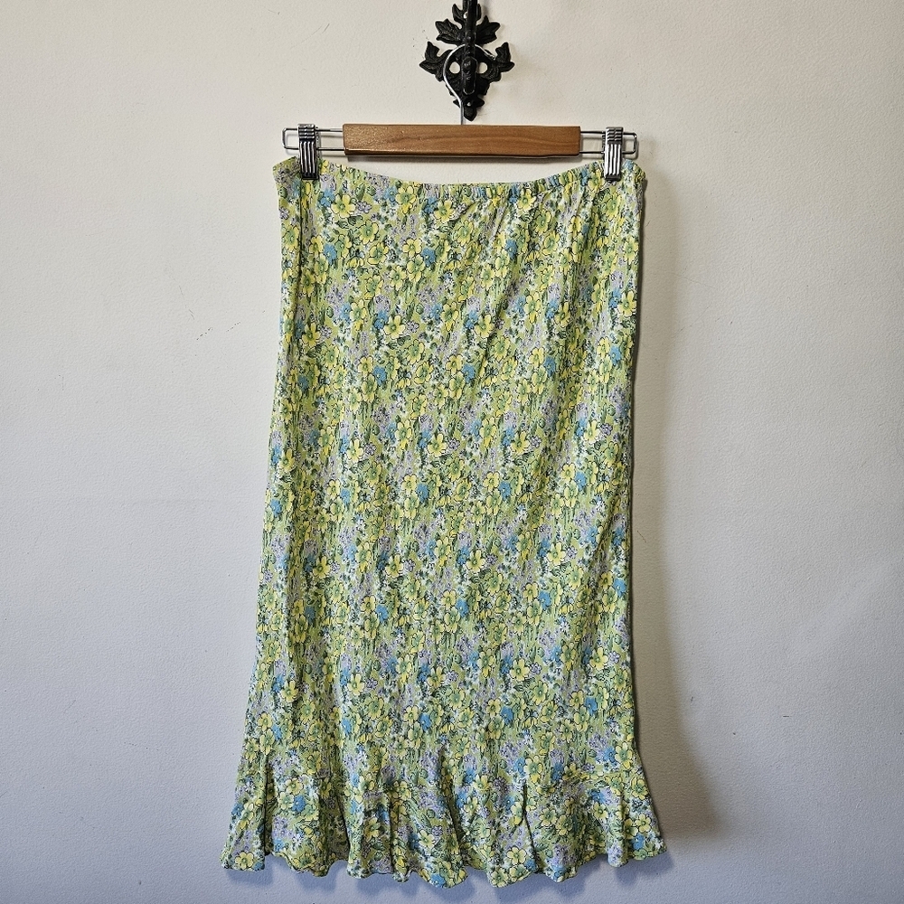 Vintage 90s Floral Ruffle Skirt Size S Karma Midi - Picture 3 of 6